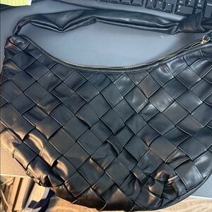 Chic Black Woven Leather Hobo Bag